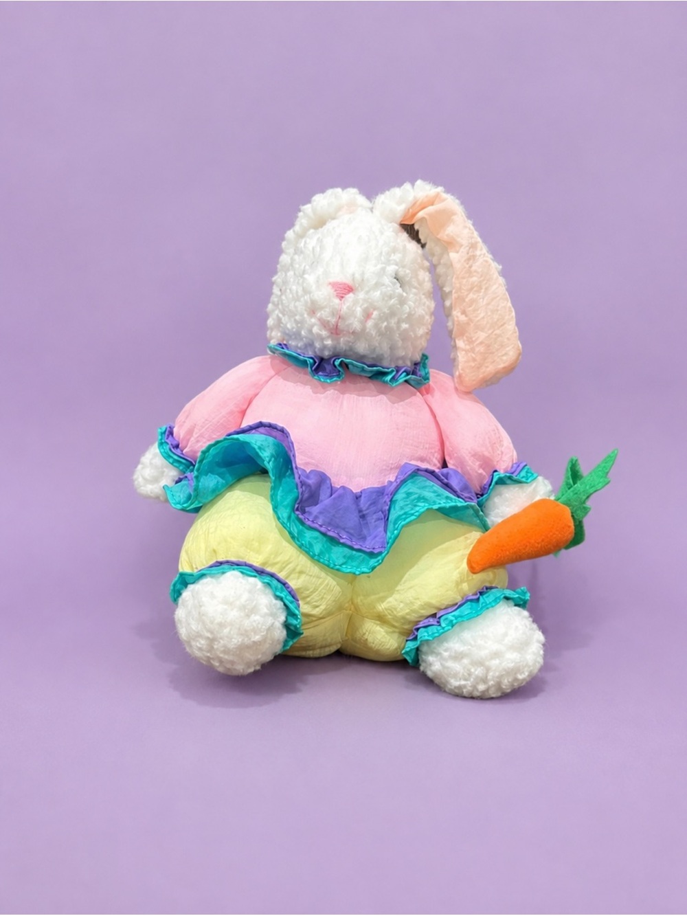 Plush Bunny Doll with Carrot - Pink, Yellow, Purple Accents